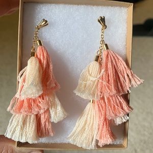 Pink and white tassel earrings